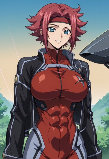 score_9, score_8_up, score_7_up, score_6_up, BREAK, 
1girl, solo, red hair, short hair, blue eyes, large breasts, Black jacket, red headband, body suit, pilot suit,
torso, beautiful face, (revealing clothes), (tight outfit: 1.3), tall girl, sexy smile, abs, very fit, muscles, toned, huge breasts, slut, whore, round breasts, breasts together,