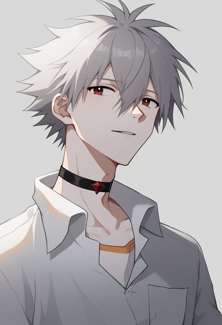 score_9,score_8_up,score_7_up,<lora:eva_pony:1>,1boy, nagisa_kaworu, solo, highres, black_choker, albino, tokyo-3_middle_school_uniform, :3, simple_background, male_focus, white_shirt