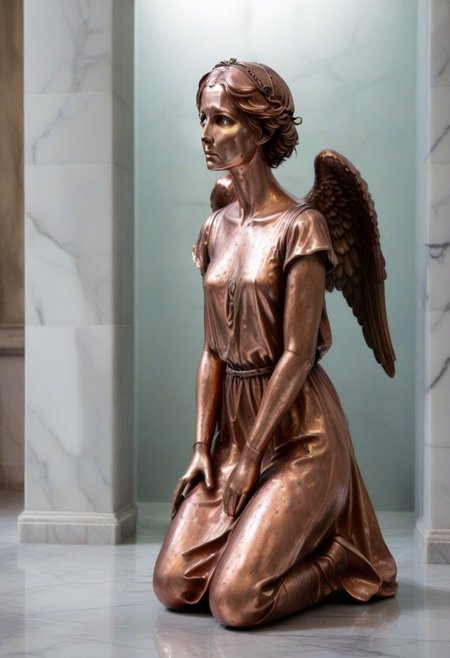 a copper statue portraying a kneeling and weeping angel, bleak, hopeless, depressing, enshrined in an alcove, marble church background
BREAK
CivChan
