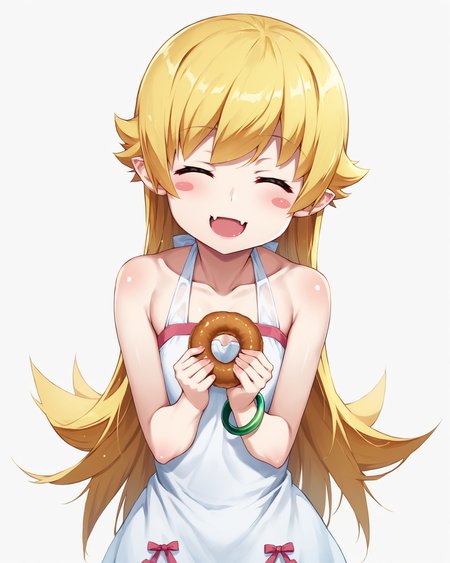 score_9,score_8_up,score_7_up,score_6_up,score_5_up,score_4_up,anime BREAK 1girl,
<lora:shinobu:0.9>,oshino shinobu,long hair,blonde hair,yellow eyes,pointy ears,fang,wide hips,shiny oiled skin,
BREAK (Short girl,dwarf girl,) flat chest,
BREAK nsfw,adult,uncensored,<lora:Expressive_H:0.3>,Expressiveh,
BREAK <lora:TanabeKP:0.7>,TanabeKP,
BREAK bangle, bare shoulders,blush stickers, bracelet, closed eyes, doughnut, eating, food, open mouth,smile, solo, upper body,
light on face, depth of field,blurry background,Detailed Background,
BREAK  ((white background,simple background)),
BREAK source_anime,zPDXL,zPDXLxxx,<lora:flat_sdxl:-0.5> <lora:xl_more_art-full_v1:0.5> <lora:add-detail-xl:0.5> <lora:sdxl_lightning_8step:1>