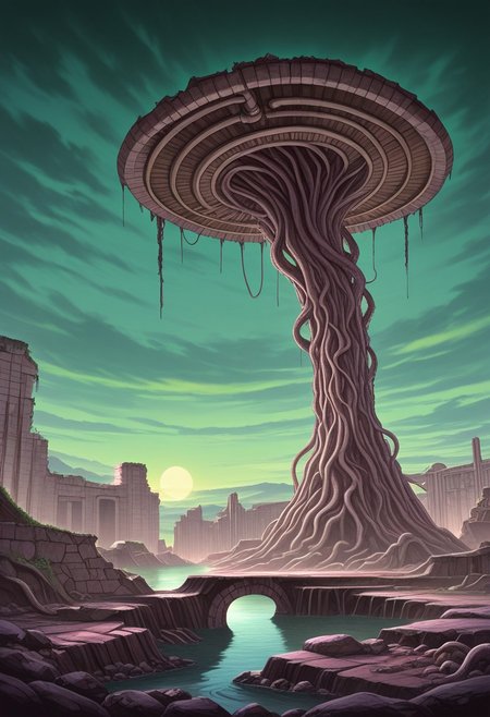 MASTERPIECE, AMAZING QUALITY, IDT, GREEN SKY, OVERGROWN, SWAMP, RUINS
