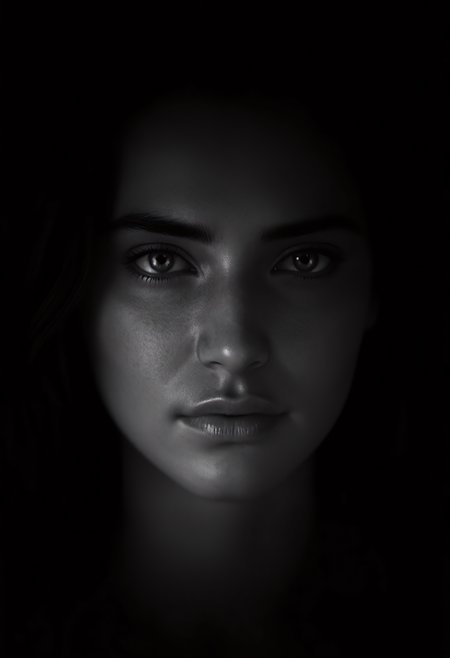 Photograph of bv-anibrush. A close-up shot of a stunning beautiful young woman in semi-realistic style. The scene is mysterious.,   <lora:bv-anibrush-v1-flux:1.0>