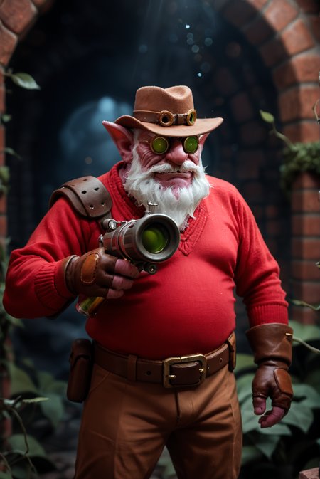 <lora:sniper_v1:0.85>
sniper_v1, 1boy, 
(old man:1), old, 60 y.o, wrinkles, solo, 
facial hair, white beard, mustache, 
colored skin,pink skin, 
yordle, midget,
belt,  brown gloves, brown belt, brown pants,fingerless gloves,brown headwear, red sweater, score_9, score_8_up, score_7_up, solo, 
blur censor, blurry, blurry background, blurry foreground, bokeh, motion blur,
chromatic aberration, depth of field, figure, focused,  focus
a cave with a lot of vines, bricks walls, with moss on the walls,, (dynamic pose:1.2),(dynamic camera),  with a bottle of alcohol in his hand,drunk