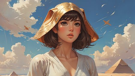art by artgerm, jesper ejsing, rhads, makoto shinkai, lois van baarle, rossdraws, ilya kuvshinov and gustav klimt, digital art, (Sphinx:1.2) , dressed in Aesthetic Nightgown with robe, Brunette hair styled as Short and spiky, Concept Art World, extremely hyper aesthetic, Ultra Detailed, Awe, Bardcore, 80mm, wallpaper, dslr, <lora:Vintage_Anime:0.5>