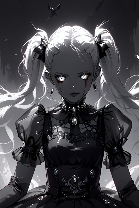 1woman, skinny, skinny legs, sexy, beautiful, white hair, twintails, <lora:HKHorrorPony:1> see through, ectoplasma, hkhorror, masterpiece, best quality, highly detailed, sharp focus, dynamic lighting
 <lora:robot_skin_XL_1.0.6:1> Robot Skin, Android Skin, <lora:Bloody tears:1> bloody tears, score_9, score_8_up, score_7_up, score_6_up, score_5_up, score_4_up, <lora:K040790P:0.8> 040790P, woman, 24 years old, <lora:Breast Slider - Pony_alpha1.0_rank4_noxattn_last:0.3>, <lora:GRIM_v1:0.7>  greyscale, monochrome, limited palette, horror (theme), eldritch abomination, chaotic, silhouette,