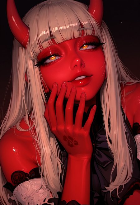 depth of field, focused subject, ((dynamic angle)), sexy pose, best quality, detailed eyes, perfect eyes, realistic eyes, 
HDR, 8K, high contrast, masterpiece, best quality, amazing quality, very aesthetic, superabsurd res, high resolution, ultra-detailed, absurdres, newest, scenery, (horikoshi kouhei:0.3), (quasarcake:0.3), (wlop:0.3), light rays, chiaroscuro, dynamic angle, backlighting, from above, dutch angle, fisheye, close up, masterpiece, best quality, good quality, newest, highres, absurdres, volumetric lighting,gradient color,
BREAK 
raytracing, volumetric lighting, ambient occlusion, Background, girl, 
BREAK
Aka-Oni, oni, colored skin, (red skin:1.3), straight horns, solo, long hair, hanfu, elegant hanfu,
blunt bangs, blush, long hair,  eyelashes, half-closed eyes, bare shoulders, hand grab, hands up, head tilt, ribbon, smile, detached sleeves, very awa, masterpiece, highres, absurdres, yandere, gesugao, blood on face, smeared blood, blood on hands, blood on fingers,Mysterious, BREAK, photorealistic, beautiful detailed eyes, detailed skin, detailed hair, volumetric lighting, dappled light, light particles, dramatic shadows, cinematic lighting, photo background, depth of field, 
BREAK, 
dynamic pose, 
movie perspective, black background, neon lines, neon circles, neon light, abstract background, dark background, ((dynamic lights)), SLRSC, morimee_style, cute face