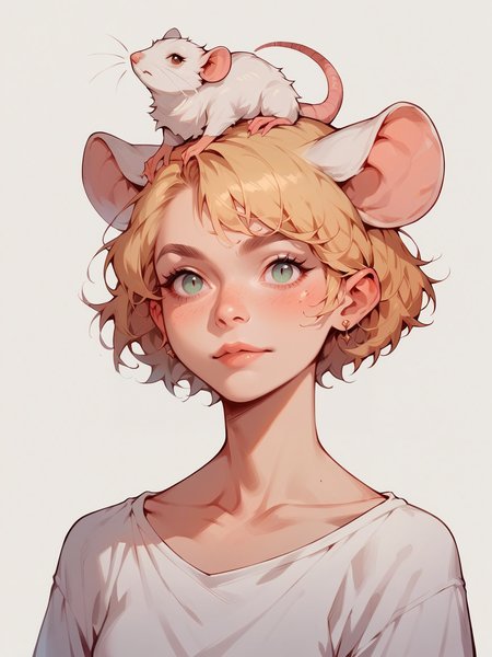 score_9, score_8_up, score_7_up, score_6_up,  <lora:p3tl0v3XLP:1> p3tl0v3, 1girl, rat on head