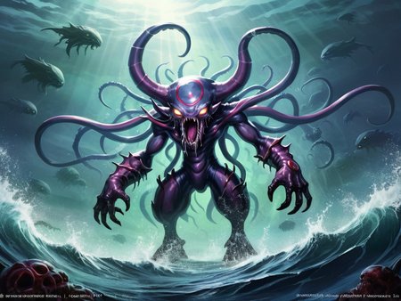 an eldritch abomination jellymon arises from the abyss to devour the solus of the unworthy,lovecraftian horror,monstrosity,art by h.p. lovecraft,  <lora:JellymonXL:0.75>