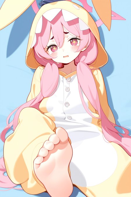 1girl,koyuki_(pajamas),halo,pink hair,animal costume,symbol-shaped pupils,pink eyes,
[tianliang duohe fangdongye],(artist:ke-ta:0.8),(nanakusa yomogi:0.7),(qizhu:0.8),
year_2023,foreshortening,highres,high definition,absurdres,amazing quality,best quality,masterpiece,very aesthetic,masterpiece,simple background,
,foot focus,sitting,blush,arms_behind_back,tears,<lora:koyuki_pajamas_noob-000027:1>