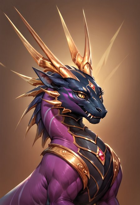 score_9, score_8_up, score_7_up, score_6_up, solo, masterpiece, ultradetailed, by reallynxgirl,  Eothos, Furry dragon,((feral)),  close-up, portrait, fangs, ((shiny gold eyes without pupils)), detailed background