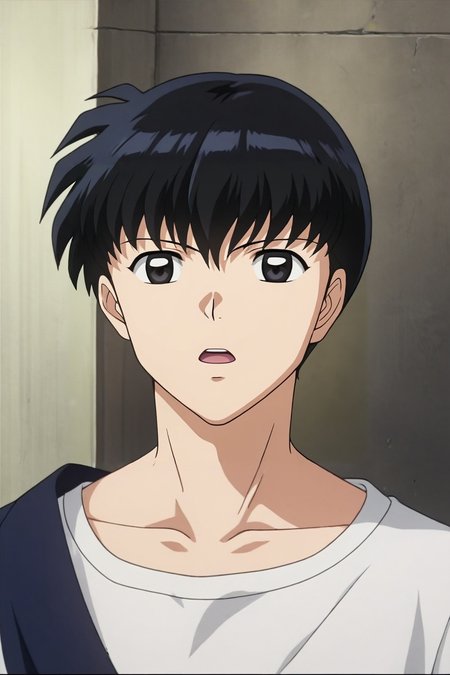 score_9, score_8_up, score_7_up, source_anime, rating_safe, intricate details, , depth of field, 1boy, male focus, <lora:ken_kaneki_pony:0.59>, ken_kaneki, black hair, black eyes, short hair, bangs, solo, rule of thirds, fuji mountain, day, sunny, the pose, open mouth, <lora:inuyasha_style_pony:1.14>, inuyasha_style, , <lora:sdxl_lightning_8step_lora:1>