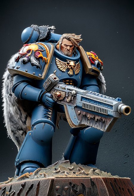 Absurdres, score_9_up, Source: Warhammer40K, Spacewolves Astartes chapter space marines wielding bolter guns, gray power armor with fur trim and astartes helmets, wolf motifs, (masterpiece), best quality, expressive eyes, perfect face, 1, space marine, Painstaking Attention To Details, 1990s \(style\), Vintage, Vintage comic book cover of White Dwarf Tabletop Adventures, project unreal engine, volumetric lighting, perfect anatomy, perfect hands, detailed_eye_model, black background, graffiti, blgstyle, ImperialF40k, <lora:PeopleCountSliderLoRAv1:2.0>, <lora:756af36b-d5fa-496f-b9a1-088c62f0c527:0.7>, <lora:6f3a2b85-aa03-4ab1-9f9a-e816ad4b1121:0.7>, <lora:cf26021c-0e88-4b06-9329-8702e6590716:0.7>, <lora:_raging_flames:0.7>, <lora:warhammerAdeptus_v1:0.7>, <lora:e6084b5e-a05d-475d-8afe-925ae03a434b:2.0>, <lora:b8dcc527-1d03-4fe2-ab9e-341ce407290f:0.7>, , , ,