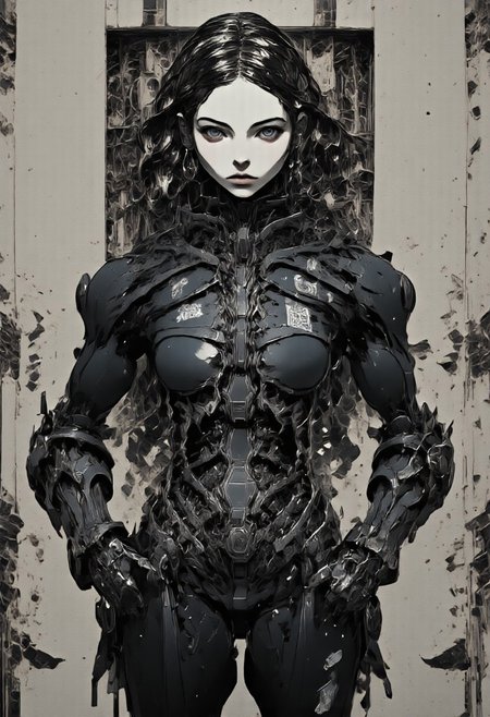 8k, hyper-realistic, featuring a striking cyborg girl model with intricately braided hair, posed gracefully in a structural black suit with exaggerated shoulders. The suit’s angular precision contrasts with a patterned undershirt and crisp white cuffs, evoking an architectural aesthetic infused with avant-garde artistry.
The model's accessories include statement earrings resembling crystalline fractals, adding a mathematical dimension to her look. Her expression is poised, her presence exuding strength and sophistication. The close-up editorial portrait emphasizes her flawless complexion and the interplay of bold textures.
The background is minimalist with subtle texture, a canvas for the sharp, directional lighting inspired by Kodak Tri-X 400's high-contrast monochrome style. The lighting highlights the sculptural elements of her attire and the geometric elegance of her accessories.
Adding a surreal twist, her headpiece features abstract shapes that mimic tessellations, cascading into intricate floral patterns that blend seamlessly with the folds of her high-neck gown. The monochromatic theme is punctuated by glossy coral lips and bold lashes, creating a modern yet timeless aesthetic.
haute couture, minimalist design, the sublime precision of mathematics, Vogue covers, structural-meets-ethereal aesthetic. softbox lighting, subtle highlights, a visionary fashion statement. robotic body, mechangel, anime, cyberpunk, TransparentDress, nistyle,