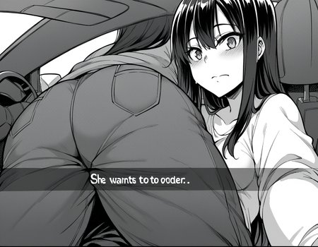 score_9, score_8_up, score_7_up, source_anime, <lora:saki-yoshida-manga-ponyxl-lora-nochekaiser:1>, saki yoshida, long hair, monochrome, greyscale, black hair, medium breasts, <lora:he-wants-to-order-ponyxl-lora-nochekaiser:1> he wants to order, he wants to order (meme), drive-thru, snapchat, side-view mirror, car interior, car seat, steering wheel, car interior, three quarter view, lying on person, selfie, 1boy, ass, pants,, blush,,