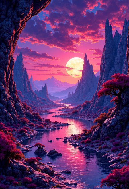 aidmansfwunlock, masterpiece, neon splash art of an alien landscape, vibrant surreal colours