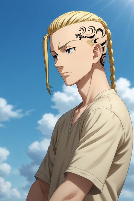 score_9, score_8_up, score_7_up, source_anime, rating_safe, , (3d:0.4), , depth of field, 1boy, solo, male focus, <lora:ken_ryuuguuji_pony:0.84>, ken_ryuuguuji, blonde hair, black eyes, braid, single braid, braided ponytail, tattoo, long hair, wide angle, wide shot, cowboy shot, great wall of china, day, clouds, v arms, sad, , <lora:sdxl_lightning_8step_lora:1>