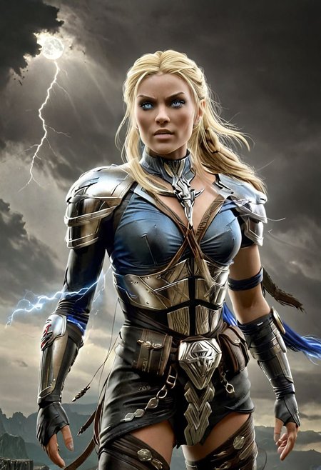Female human warrior, the nord, standing on hill side,  (pretty face:1.5),  (4ng3l face) (Blonde hair in braid:1.5) (muted steel blue eyes:1.4) (fair skin:1.5) (silver and black armor:1.5)  (strong physique:1.5)(medium breasts:1.4) (hour glass hips:1.4), (high cheekbones:1.5) (full lips:1.4) (swirling clouds:1.2), (lightning in sky:1.4) Split Lighting style, partially covered in shadow, 
(misty:1.3),(full moon:1.5) fantasy art, ultra high detail, (full body 
shot:1.5) , close up