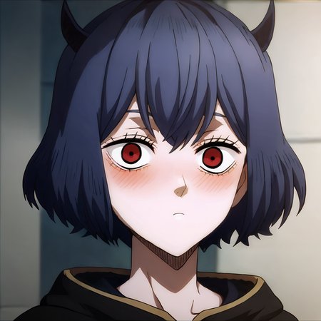 highres, sharp focus, pixiv masterpiece, highly detailed, 1girl, small_breasts,  blackbull-cape, nero-dress, Secre_Swallowtail_XL, source_anime, score_8_up, score_7_up, score_9,   <lora:Secre_Swallowtail_PonyXL_v19-000001:1> , eyelashes, headshot, close-up, surprised, looking at viewer, blushing