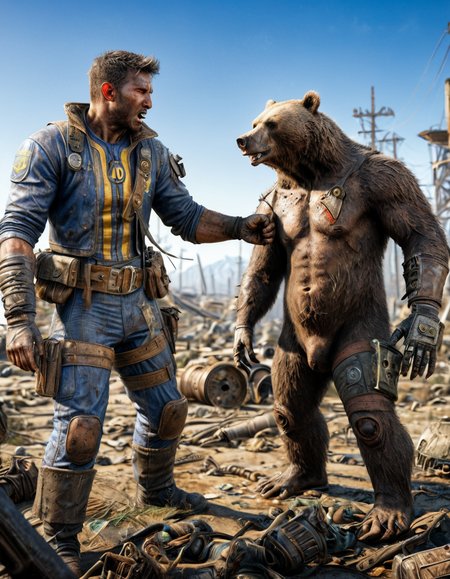 Skin Textures, High Resolution, High-Resolution Image, Cinematic, falloutlora, 1man, 1bear, fight, wasteland, Professional Photography falloutlora, 1man, 1bear, fight, wasteland . Studio lighting, sharp focus, high-resolution, lifelike colors, Close-Up falloutlora, 1man, 1bear, fight, wasteland . Detailed macro perspective, highly detailed, high-resolution, intricate textures