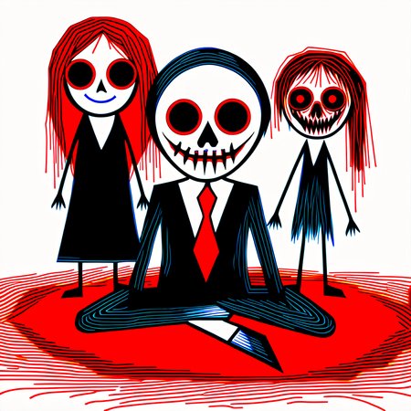 blood, 1girl, horror (theme), glasses, ball, necktie, skull