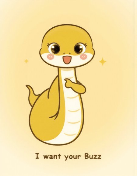 A painting of a cute shebaobao snake pointing at the camera in the style of james-montgomery-flagg and uncle sam, text below him reads, "I want your Buzz" <lora:shebaobao_v2:1>  <lora:james-montgomery-flagg-flux1-dev-v1:1>