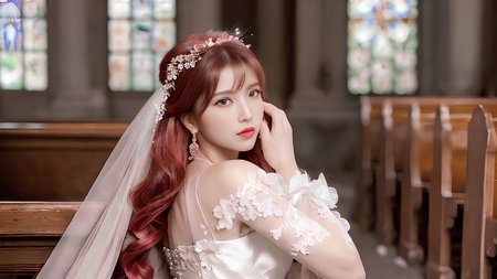 (best quality, masterpiece:1.2), (realistic, photorealistic:1.25), an extremely delicate and beautiful photo, extremely detailed, highres, solo, 1 lady, tifa lockhart, (young beauty, adult,) blush, little cute face, from side, looking back, (beautiful detailed (red:1.1) eyes,) beautiful detailed face and skin, style-bridal, beautiful detailed long wedding dress, (full shot:1.1), (cowboy shot), (full body:1.2, partially immersed in flower, ), natureal light reflection, professional studio lighting, soft light on the face, camera 35mm f0.8 lens, depth of field, lifelike, outside of church, church bell, colorful flower bed in the background, falling sakura blossoms,