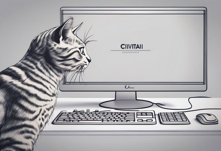 an office desk with a computer monitor displaying the word 'civitai', a cat playfully tapping on the keyboard, photography, epic, masterpiece, RAW, 8k, high definition, high detail, intricate, sharp focus, award winning
