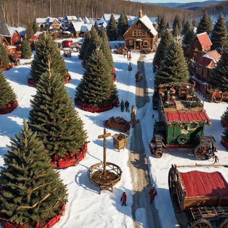 (((4k uhd))), (((high dynamic range:1.8))), ultra detailed, real photographic  nikon z7,  rich color,  christmas tree farm 1920's, rockwell masterpiece, highly detailed environment, (((highly detailed objects:1.4))), disco elysium OverallDetail