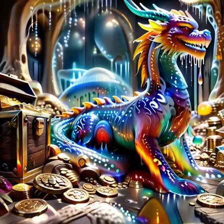 1dragon, highly detailed blue dragon, blue dragon made out of slime, scaly blue slime dragon, slime dragon with red eyes, blue slime dragon laying in its hoard, blue slime dragon with wings, dragon wings, 
multi-colored gems made out of slime, in a room of treasure made out of slime,  gold coins and bars made out of slime, wood-like treasure chest made out of slime, wood-colored slime chest, individual coins made out of slime, gold slime coins, piles of coins, 
treasure-room, treasure, treasure chest, gemstone, coins, gold bars, gold pile, 
everything made of slime, No simple background,
((translucent slime)), ((transparent slime)), (bioluminescent slime), sl1m3, slime, ais-blmn, watce, je11y, thickwater, great lighting, ral-lava, even lighting, no bright spots,