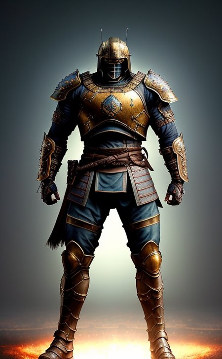 samurai in the armor, (dark shot:1.17), epic realistic, faded, ((neutral colors)), art, (hdr:1.5), (muted colors:1.2), hyperdetailed, (artstation:1.5), cinematic, warm lights, dramatic light, (intricate details:1.1), complex background, (rutkowski:0.8), (teal and orange:0.4),((full body:1.9)), by Blizzard entertainment, (massive armor), big armor, large samurai armor:1.9, wearing samurai helmet, low light, facing camera, big muscles, muscled body, badass, badass style, steam punk, lot of details, detailed armor, large shoulders, large arms, large, limbs, half side portrait, ((dark background)), (night time), dark shadow, katana on his back, yoroi armor