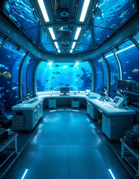 A futuristic underwater research laboratory,underwater research l4b0r4t0ry, located deep beneath the ocean's surface, surrounded by vibrant marine life and illuminated by soft, bioluminescent lighting. The laboratory features large, reinforced glass domes offering a panoramic view of the surrounding blue abyss, with schools of colorful fish and rays of sunlight filtering through the water above. Inside, advanced scientific equipment, glowing computer screens, and researchers in modern wetsuits or lab coats are visible, conducting experiments. The structure is sleek and metallic, with curved, aerodynamic designs to withstand water pressure. Coral reefs and marine plants grow nearby, adding natural beauty. The lighting is a mix of cool, bluish tones, with faint yellow lights from the laboratory windows creating a contrast. The atmosphere is calm yet futuristic, with a focus on scientific exploration and harmony with the marine environment.
<lora:SDXLFaeTastic2400:0.4> <lora:extremely_detailed:0.4> extremely detailed, <lora:underwater_research_l4b0r4t0ry:1>