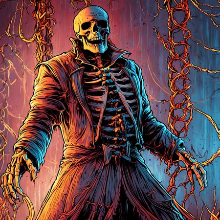 professional 3d model breathtaking anime artwork skeleton mage deep glowing eyes casting a (fire spell:1.4) wearing tethered appeal, horrible terror, gore, blood,   in a (dark:1.3) dungeon by  dnmumfrd <lora:dan_mumford_v09:1.7>  cornell box . key visual, vibrant, studio anime, highly detailed . award-winning, professional, highly detailed . octane render, highly detailed, volumetric, (dramatic lighting, rim lighting:3), (dark horror theme:3) (illustration:2), (cracked skull:1.5) cel shading, (perfect drawing:2), cinematic film still  . shallow depth of field, vignette, highly detailed, high budget, bokeh, cinemascope, moody, epic, gorgeous, film grain, grainy, breathtaking  . award-winning, professional, highly detailed, horror-themed  . eerie, unsettling, dark, spooky, suspenseful, grim, highly detailed, disco-themed  . vibrant, groovy, retro 70s style, shiny disco balls, neon lights, dance floor, highly detailed, long exposure photo of  . Blurred motion, streaks of light, surreal, dreamy, ghosting effect, highly detailed