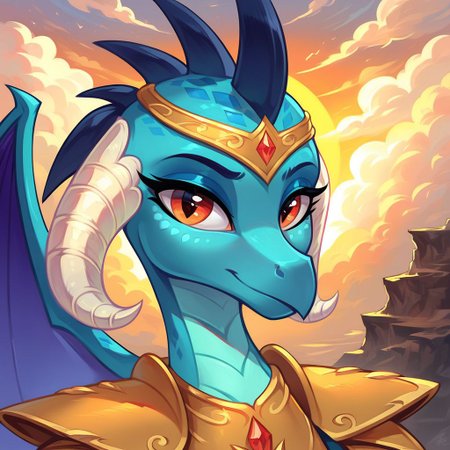 masterpiece, score_9, score_8_up, score_7_up, (best quality:1.1), ultra-detailed, high resolution, 1character,  Princess Ember, (((beautiful detailed eyes))), Long eyelashes, Looking At Viewer, Highly Visible, (((8k))), dragon, MLP, G4, from Equestria at War, female, portrait of a leader, princess of the United Dragon Lands, sharp focus, perfect lighting, beautiful eyes, detailed royal armor, long eyelashes, anatomically correct, extremely detailed, (Volcanic lands), shine on body, high detail, cute face, Proud smile, Expressiveh, detailed background, OverallDetail, zPDXL2