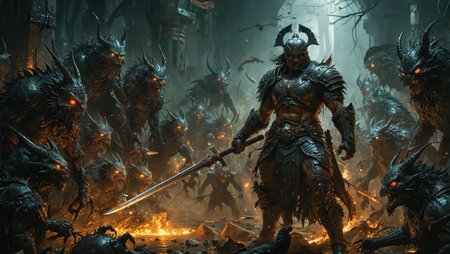 art by Antonio J Manzanedo. dark fantasy scene featuring a warrior standing battle-ready with a drawn sword in hand at the center of the scene. He is surrounded by countless dark creatures with glowing eyes.
, photography, Natural geographic photo, Hyper-realistic, 16k resolution, (masterpiece, award winning artwork), many details, extreme detailed, full of details, Wide range of colors, high Dynamic,
<lora:add-detail-xl:2> <lora:MJ52:0.5>