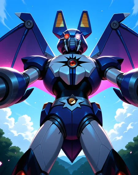 <lora:Dark_Necrobat_(Mega_Man_X)_(Illustrious)_(AD):1> Dark Necrobat, reploid, MMX, 
exterior, blue sky with clouds,
male focus, intense shadows, dynamic shadows, intricate details, attention to details, gradient coloring, bright vivid colors, robot, 
BREAK very awe, masterpiece, best quality, amazing quality, very aesthetic, highres, absurdres,
EZRealPONYXL, zPDXL, Smooth Quality, lazynsfw,