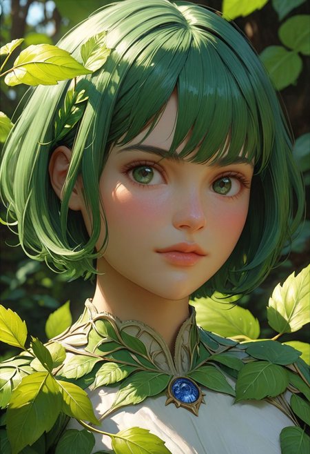 "Bill Willingham" Style.
Title: "Feminine Earth Elemental".
She's made of pure Leaves.
She's staring the viewer, cute expression.
She has hot-green hair, pixie haircut.
Pristine Aesthetic.
Life-like details.
Cinematic. 
Dramatic. 
Dynamic. 
Extremely refined lines and and shapes.
Extremely refined details on objects.
Sharp details.
Wide range of colors.
Many details everywhere. Ray-Tracing. Anti-Aliasing. Realistic soft shadows. Low saturation colors. Insane quality. Insane resolution. Insane details. Masterpiece. 32k resolution.