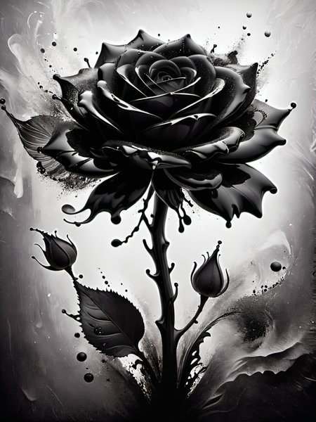 bold artwork,creative use of shadows and textures to create an image using negative space,masterful use of limited colors to create an image of bold contrasts,inventive and whimsical use of camera angles to give new perspective to illustration,"The Black obsidian rose",<lora:dissolve:1>,dissolve,particle dissolution,motion blur,wind blown particle dissolve, Ultra-HD-details