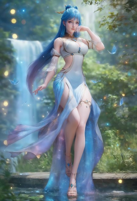 ,score_9,score_8_up,score_7_up,a highly detailed digital illustration in a fantasy art style,it features a young woman with a delicate,ethereal appearance,looking at viewer,blue hair,full body,waterfall,revealing, skimpy, cleavage, transparent, nsfw, dof, bokeh,
 <lora:ponywangdonger1v:1>