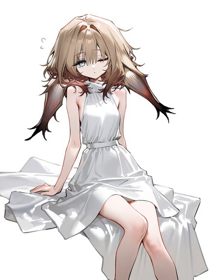 <lora:xileda-000016:1>,xileda,1girl,solo,looking at viewer,simple background,white background,sleeveless dress,sitting,one eye closed,, masterpiece, best quality, very aesthetic, absurdres,newest, incredibly absurdres,