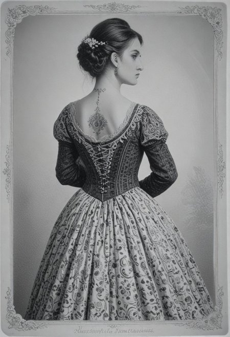 patterned back of a card, victorian_style, (llbreton, monochrome,greyscale)
