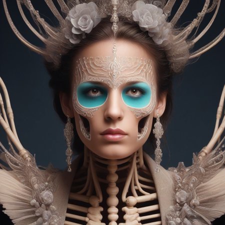 Intricately detailed skeleton voodoo woman,  Vibrant earthen color scheme, masterpiece, best quality, ultra detailed, hires, 8k uhd, cinematic lighting