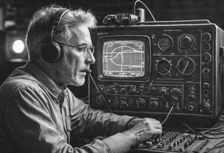 colouring page of an old retro ham radio looking at it head on. There must be a large crt screen included