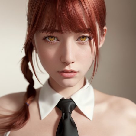 masterpiece, (photorealistic:1.4), best quality, beautiful lighting,sexy,
(ulzzang-6500:0.4), makima \(chainsaw man\), (red hair)+(long braided hair)+(bangs), yellow eyes, golden eyes, (ringed eyes), (white shirt), (necktie),
RAW photo, 8k uhd, film grain<lora:makimaChainsawMan_offset:1>, (8k, RAW photo:1.2),best quality, ultra high res,(raw photo:1.2),(photorealistic:1.4),masterpiece, extremely delicate and beautiful, extremely detailed ,CG ,8k wallpaper, Amazing, finely detail, official art,absurdres, huge filesize, ultra-detailed,
