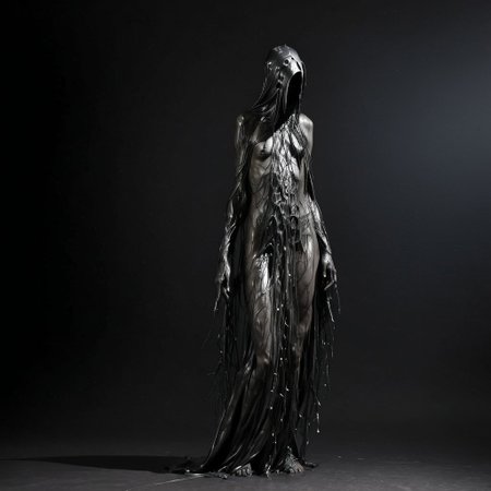 (thanatos, neotribal, cybersigilism, bio, metallic:1.2),
ghost, despair, pain, depression, spirit, ghost walking, side view, third person view, thin body, mantle,
art, contemporary art, dark art, dark theme