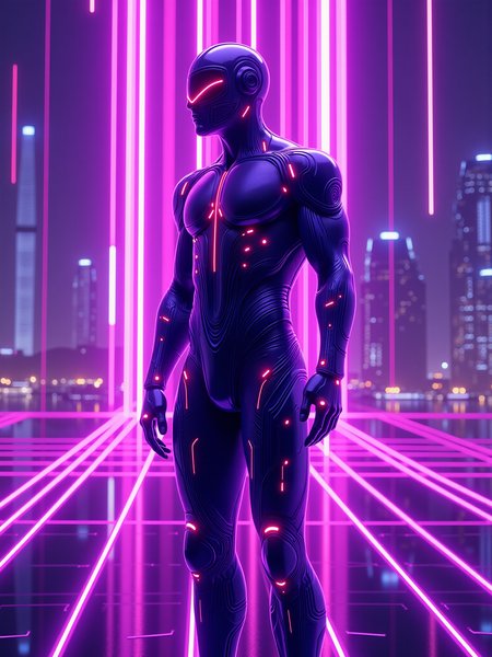 mad-cyberspace, man wearing futuristic bodysuit, dynamic pose, teal glowing outlines, teal coloring, grid, cyberpunk, cityscape, photorealistic  <lora:Neon_Cyberpunk_Cyberspace_FLUX:0.8>