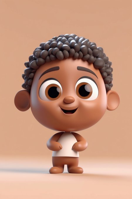 <lora:Clay Animation:1>Clay Animation - precious, tiny 3D render featuring captivating oval-shaped black eyes, light brown skin, and a pure white background. Pay attention to the intricate details and textures to create an irresistibly cute and charming character