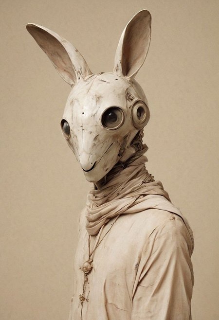 Craft a captivating neon-pastel caption for a photo capturing the essence of a cyborg Bedouin sorcerer, defying expectations by conjuring a whimsical robot 'freak' from an oversized top hat. The peculiar figure emerges clad in a comically ill-fitted rabbit costume, set against a vintage, smoky backdrop.
 very detailed, atmospheric haze, Film grain, cinematic film still, shallow depth of field, highly detailed, high budget, cinemascope, moody, epic, OverallDetail, gorgeous, 2000s vintage RAW photo, photorealistic, candid camera, color graded cinematic, eye catchlights, atmospheric lighting, skin pores, imperfections, natural, shallow dof