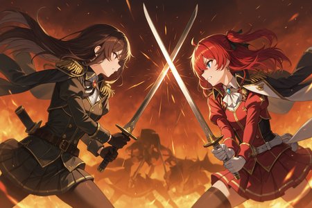 masterpiece, best quality, absurdres, safe
2girls, sword clash, holding sword
<lora:sword_clash_il_2_v4_d16_final:1>