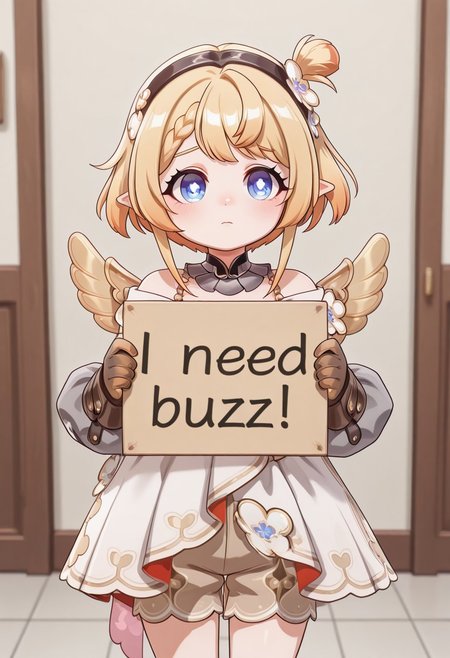 need_buzz, holding sign, Tribbie