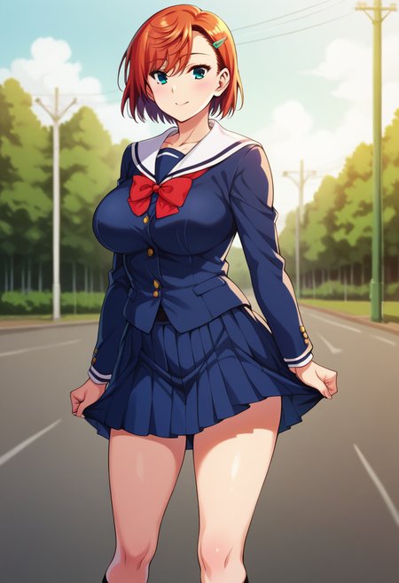 score_9, score_8_up, score_7_up, score_6_up, score_5_up, score_4_up, masterpiece, best quality, BREAK,
1girl, day, outdoors, school,  <lora:Miyaszaki_Chisaki_Yuuna:1> miyazakipony, short hair, orage hair, hairclip, large breasts, school uniform,